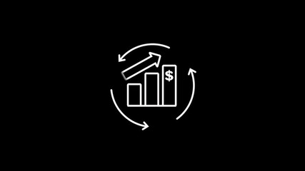 White Outline Bar Chart with Circular Arrows on Black Background graph statistics - Powered by Adobe