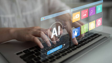 Fototapeta premium A user interface for a generative AI platform. This technology uses machine learning to create new digital content, automate tasks, and provide intelligent solutions. Fermion