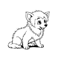 Charming illustration of a fluffy cartoon puppy with expressive eyes creates a whimsical inviting