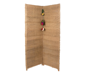 Traditional japanese shoji screen with woven paper and wooden frame
