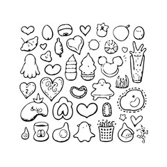 Collection of quirky hand drawn doodles featuring unique characters and objects full of
