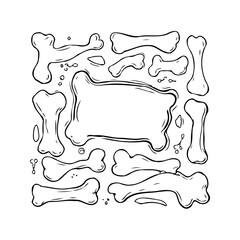 Collection of whimsically hand-drawn bones in various sizes ideal for playful spooky themed