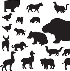 Wild and farm animals silhouettes vector set