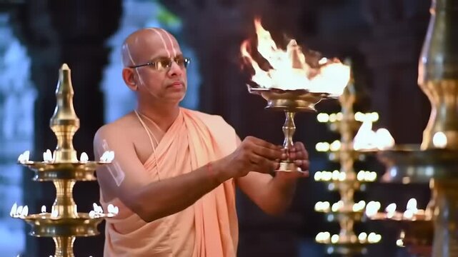 Indian priest performing traditional religious ritual.