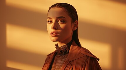 Golden Hour Portrait Woman with Wet Hair and Lace Collar in Warm Light