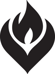 Black abstract flame shape symbol representing energy passion and transformation isolated on transparent background