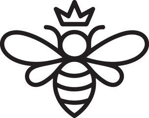 Elegant line art queen bee symbol crowned insect apiary symbol nature honeycomb motif isolated on transparent background