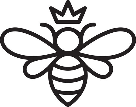 Elegant line art queen bee symbol crowned insect apiary symbol nature honeycomb motif isolated on transparent background
