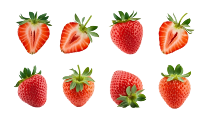 Strawberry cut out. Ripe fresh red strawberry isolated on white background. With clipping path. Summer delicious sweet berry organic fruit, food, diet, vitamins, creative layout. Mockup