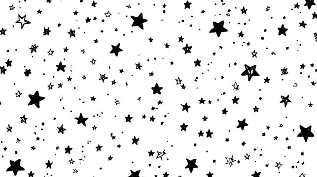Simple black stars and dots scattered across a white background.