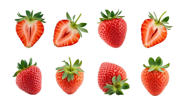 Strawberry cut out. Ripe fresh red strawberry isolated on white background. With clipping path. Summer delicious sweet berry organic fruit, food, diet, vitamins, creative layout. Mockup