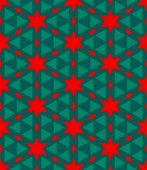 Red Christmas seamless pattern with floral star decoration, perfect for fabric, wallpaper, or retro tile texture design