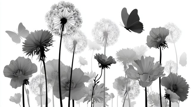 Fototapeta Delicate wildflowers and butterflies fill the scene with ethereal beauty.