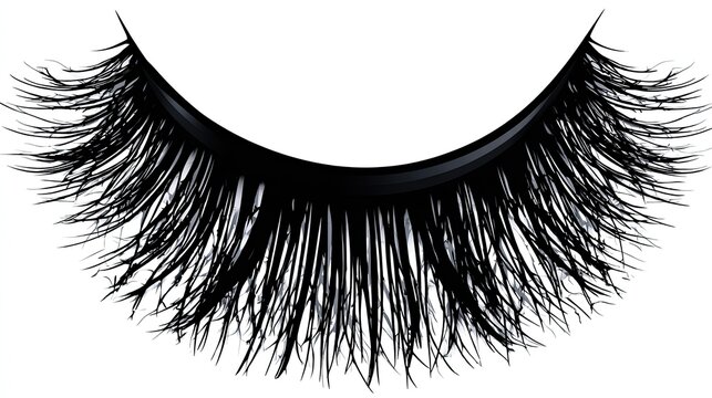 Full black false eyelashes curve upwards dramatically.