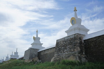 White stupas at Kharkhorin in Mongolia
