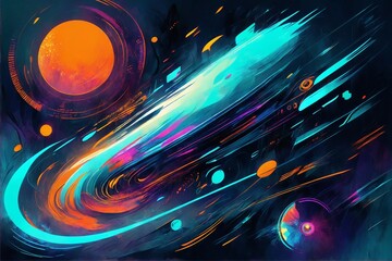 Creative abstract design with messy and rough edges. Blue and orange coloring. Futuristic anti utopic background