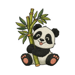 Cute panda patch embroidery design with transparent background