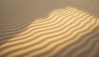 Soft golden sunlight casting geometric shadows over desert sand ripples, creating a minimal natural pattern symbolizing warmth, texture, balance, and the beauty of environmental simplicity.
