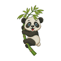 Cute panda patch embroidery design with transparent background