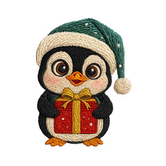 Winter penguin patch embroidery design with transparent background