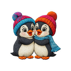 Winter penguin patch embroidery design with transparent background