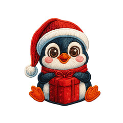 Winter penguin patch embroidery design with transparent background