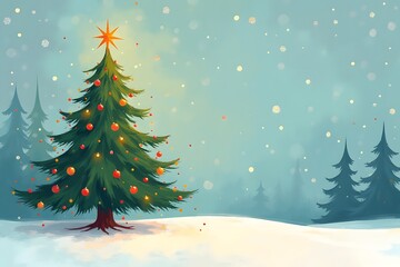 Fototapeta premium stylized simple illuminated cartoon Abstract christmas tree card