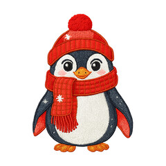 Winter penguin patch embroidery design with transparent background
