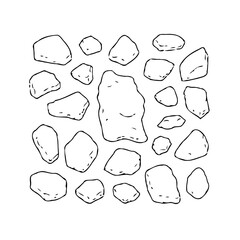 Line art representation of assorted rock shapes, simple illustration of varied geological pebble