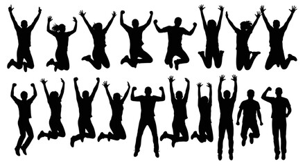 Jumping People Silhouettes Vector Set: Dynamic Poses for Celebration & Joy