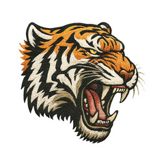 Tiger head patch embroidery design with transparent background