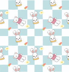 Cute cartoon bunnies and teddy bears in pink shirts. EPS Editable