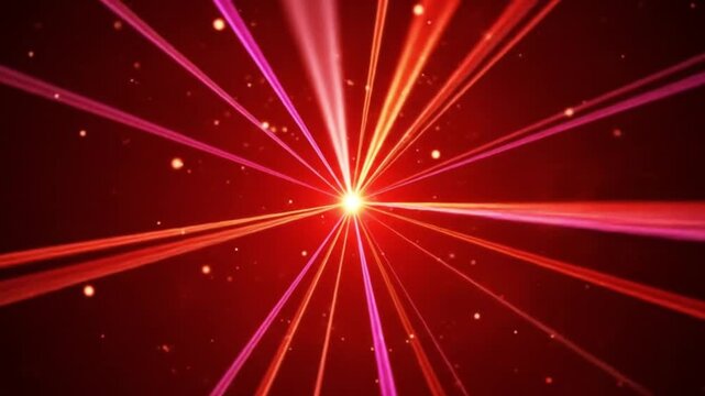 Dynamic red laser beams shooting from center with sparkling particles, perfect for futuristic, energetic backgrounds or sci-fi visuals, engaging and vibrant - Powered by Adobe