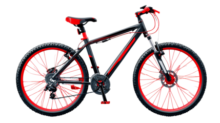 Red mountain bicycle isolated on transparent background