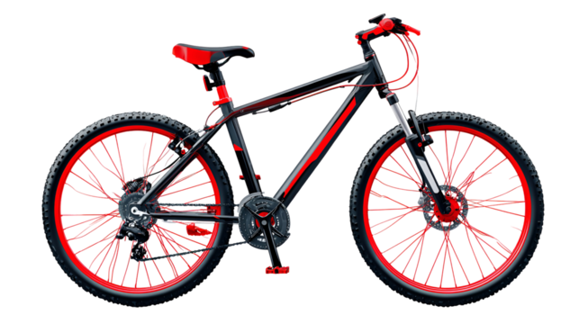 Red mountain bicycle isolated on transparent background