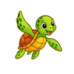 Sea turtle patch embroidery design with transparent background