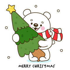 santa polar bear whimsical character hug christmas tree kawaii animal winter card