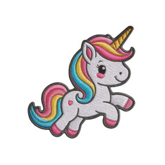 Cute unicorn patch embroidery design with transparent background
