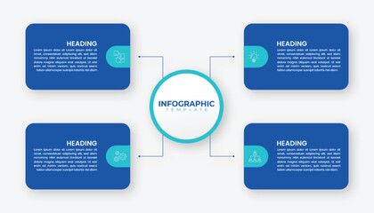 Modern 4-step infographic template with blue gradient design and icons. Perfect for business presentations, workflow diagrams, data visualization, and reports.