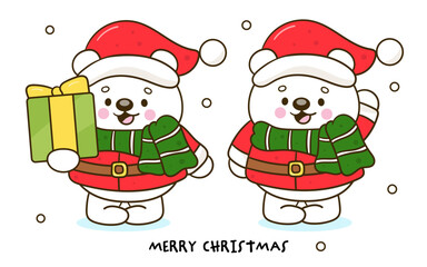 santa polar bears and gift whimsical christmas kawaii animal winter card