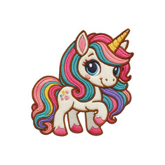 Cute unicorn patch embroidery design with transparent background