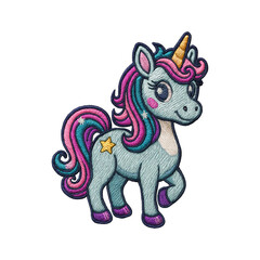 Cute unicorn patch embroidery design with transparent background