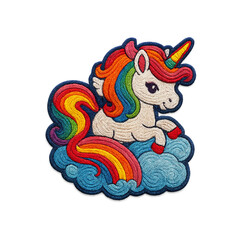 Cute unicorn patch embroidery design with transparent background