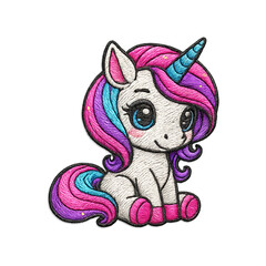 Cute unicorn patch embroidery design with transparent background
