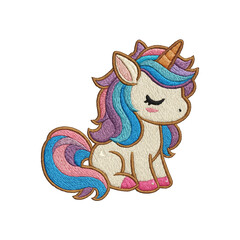 Cute unicorn patch embroidery design with transparent background