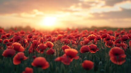 Poppy field at sunset