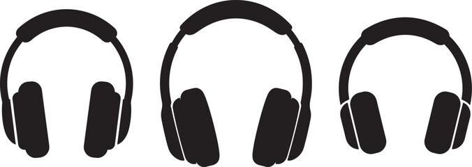 Three headphones in silhouette