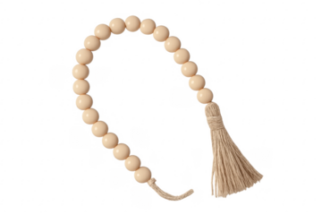 Rustic wooden bead garland with tassel decorating home