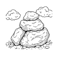 Stylized stacked stones illustration presenting a balance of nature and peaceful artistic