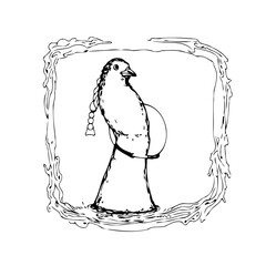 Whimsical bird portrait with braid illustration a unique feathered friend in distinctive frame